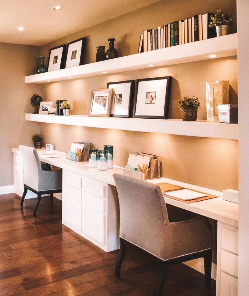 Shelves above the desk