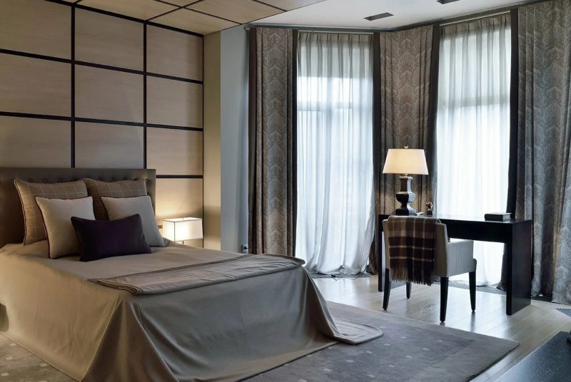 Curtains in the bedroom in a modern style