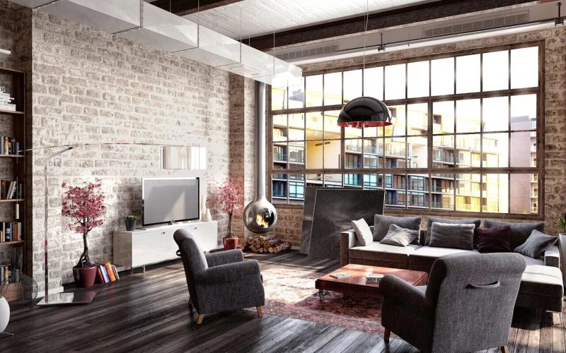 Living room loft industrial interior