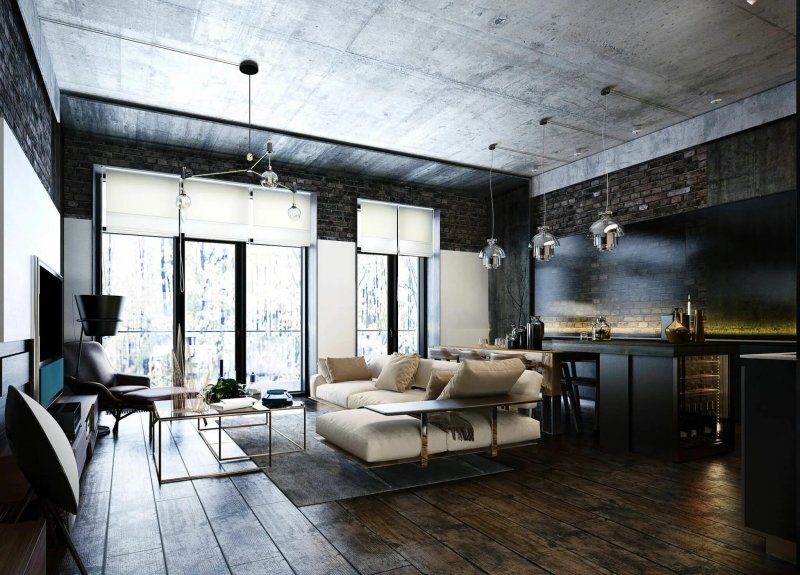 Industrial style industrial interior living room