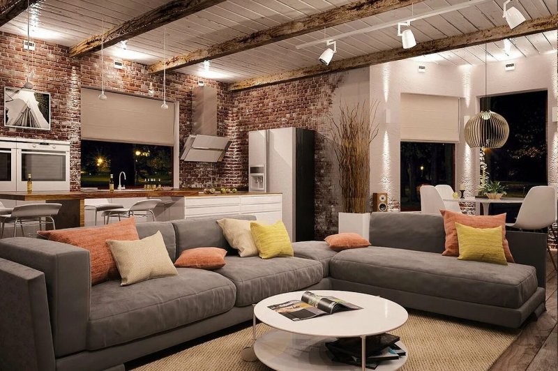 Kitchen living room in loft style