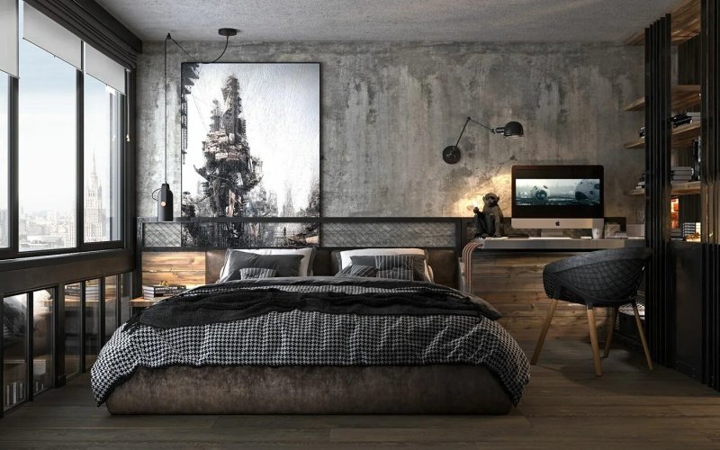 Loft industrial loft -style bedroom