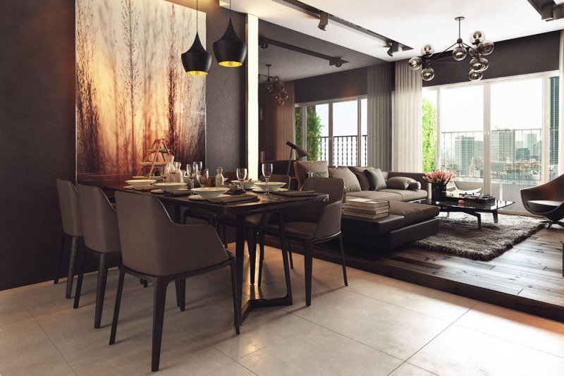 Kitchen living room in loft style