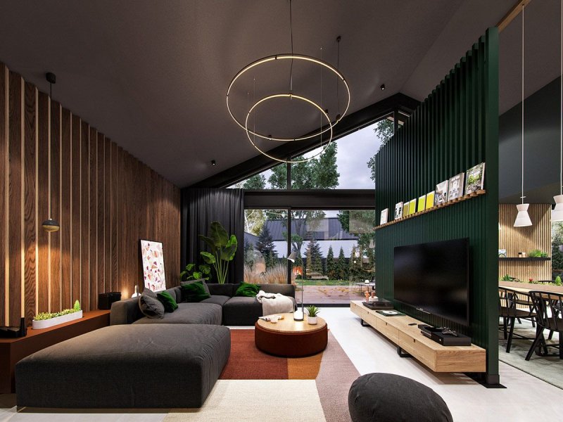 Living room with green walls