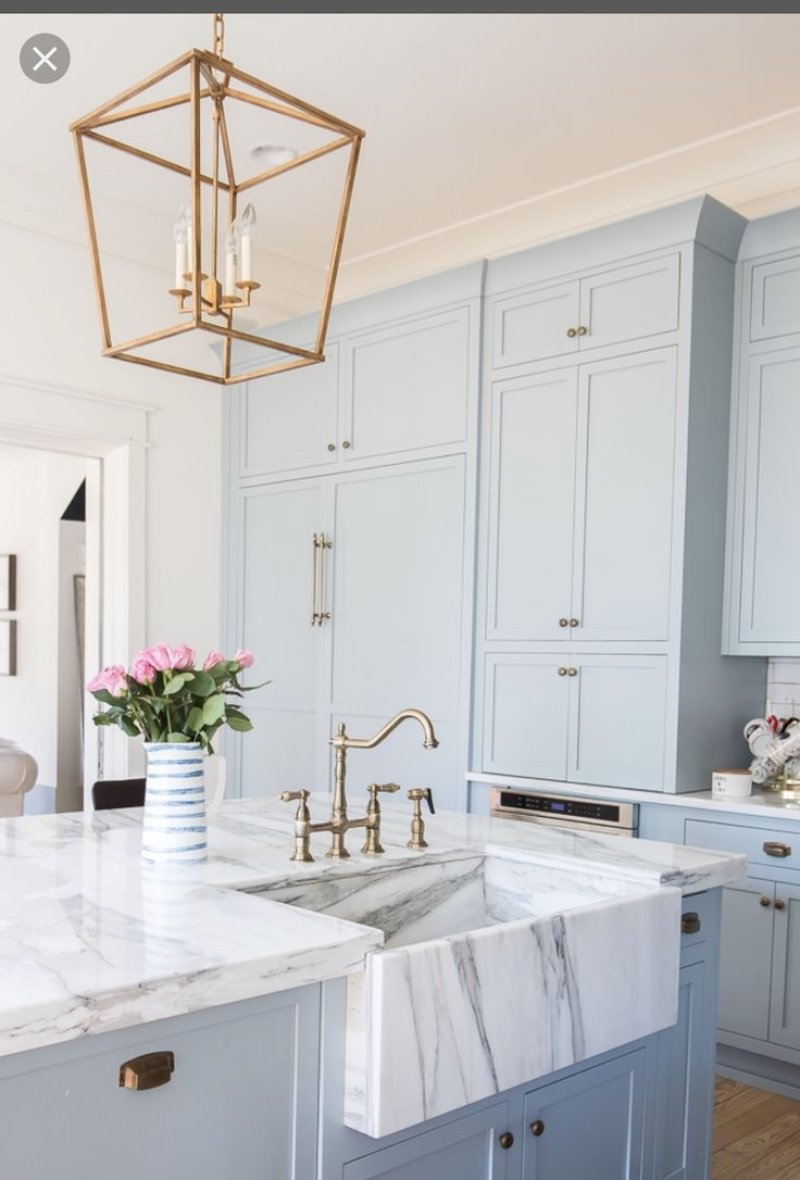 Blue kitchen in the interior