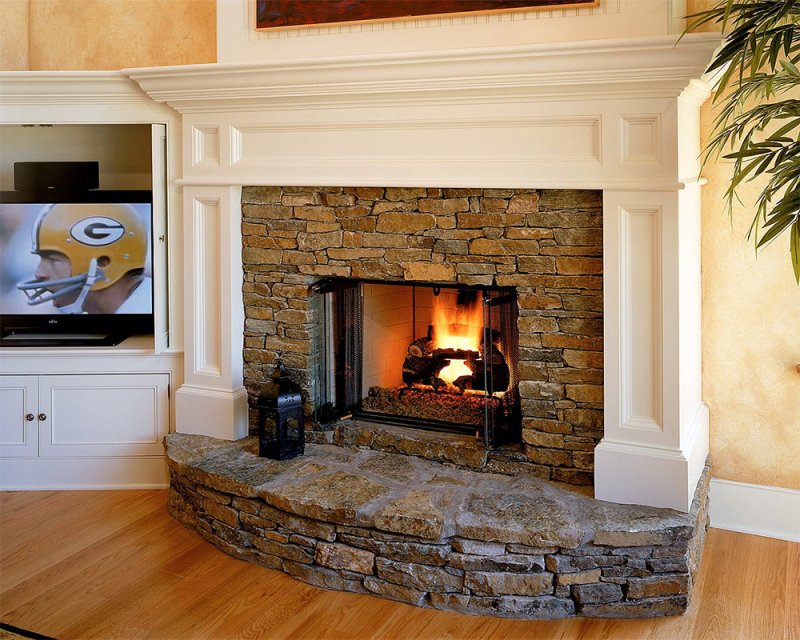 A fireplace in the interior