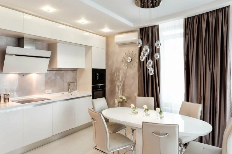 Kitchens in beige tones. Interior Modern 10kv.m