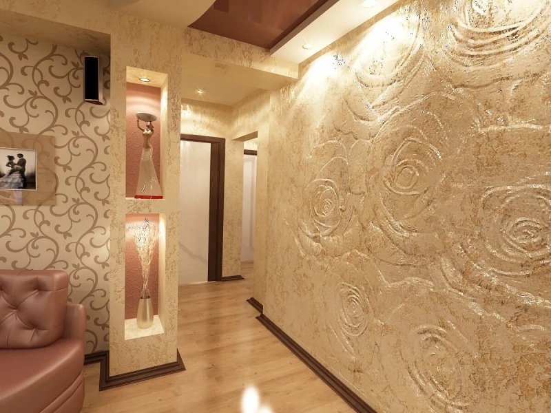 Decorative plaster in the interior of the hallway