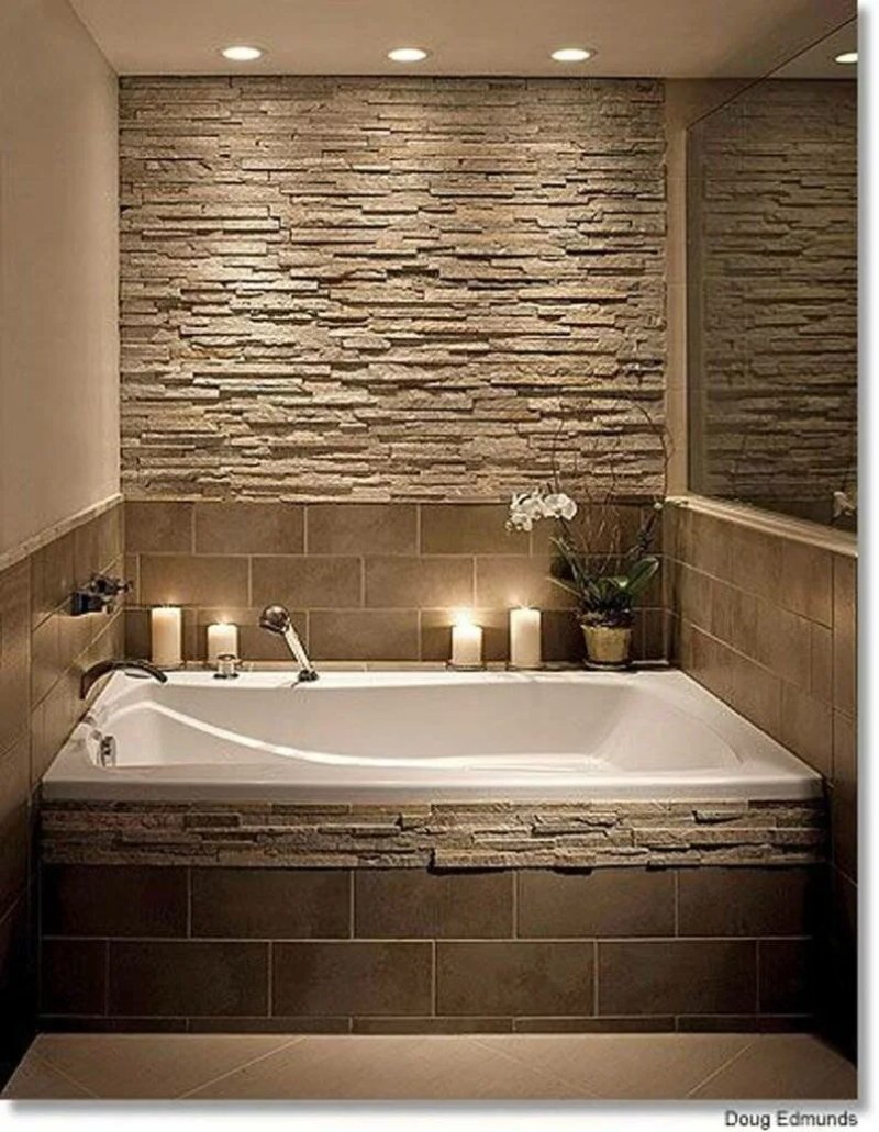 The bathroom trimmed with stone