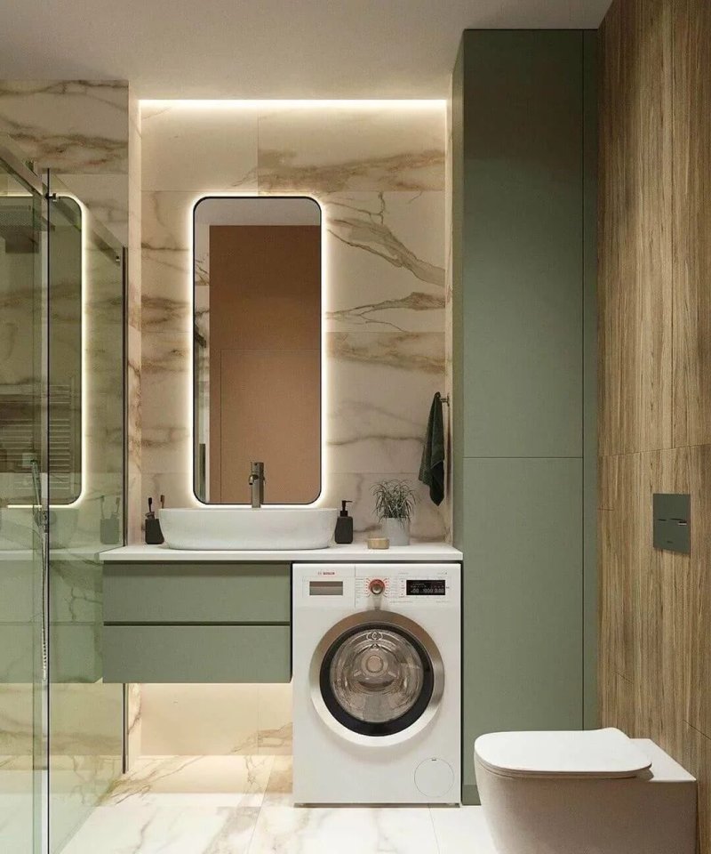 Small bathroom with washing machine