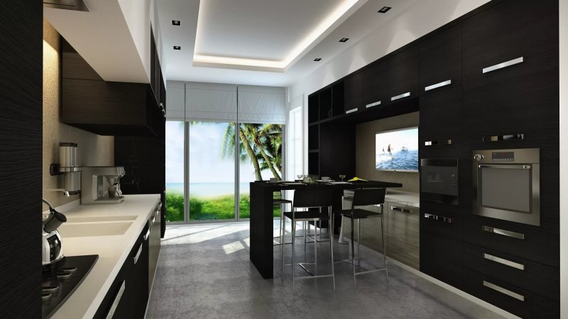 Black kitchen in the interior