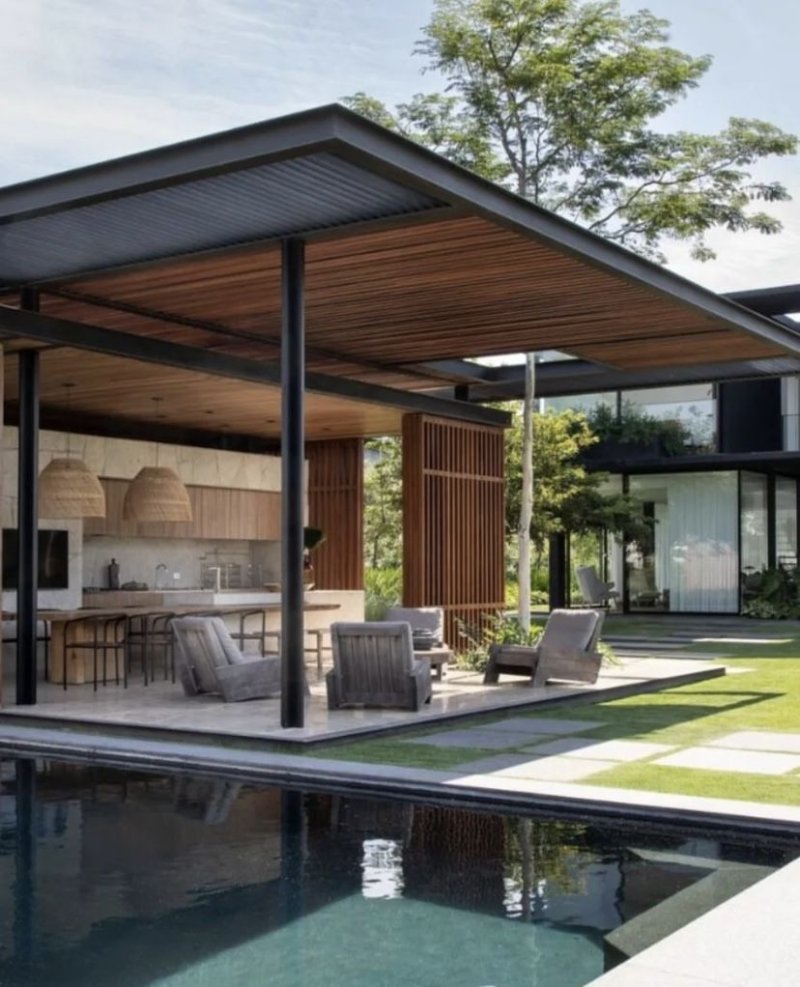 Modern terrace with a pool