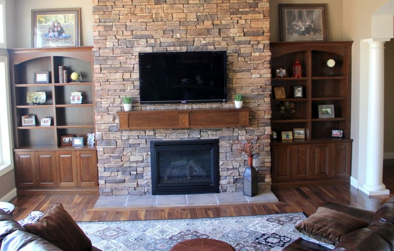 Wall with built -in fireplaces