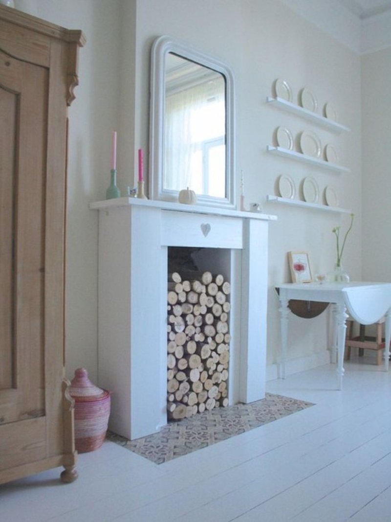 Decorative fireplace with wood