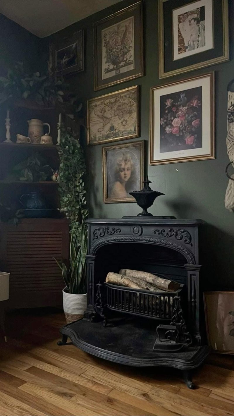 Black fireplace in the interior