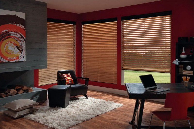 Wooden blinds in the interior