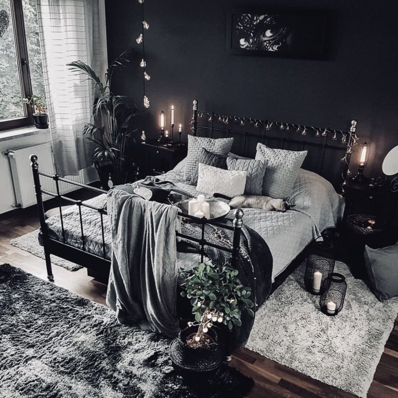 Cozy bedroom in dark colors