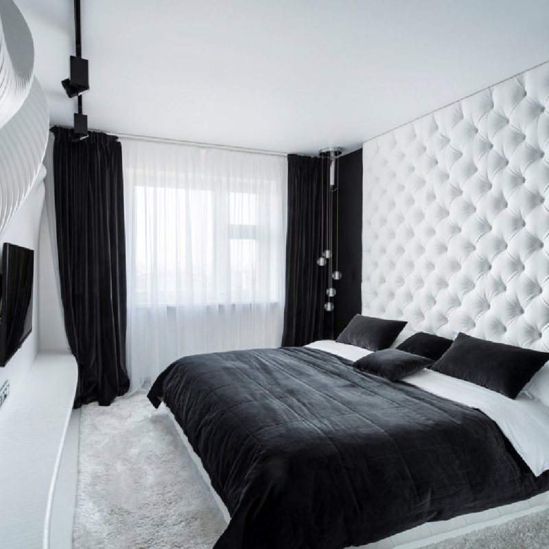 Black white bedroom interior