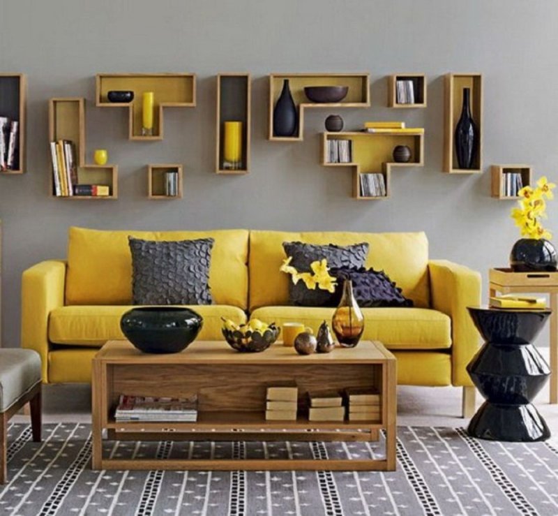 Interior with a mustard sofa