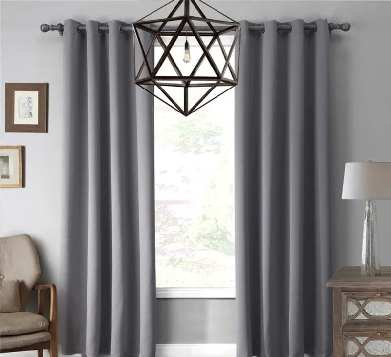 The curtains are dark gray