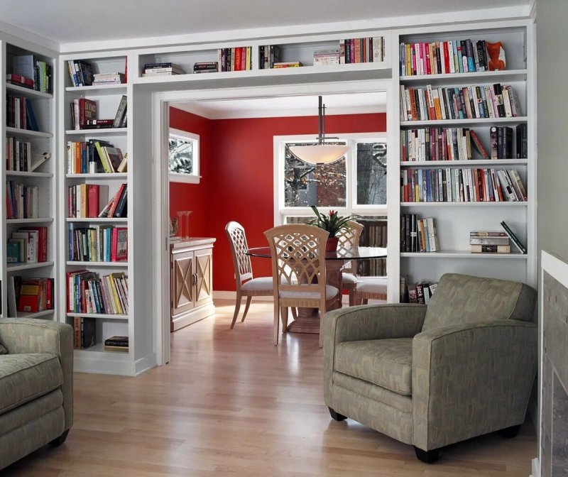 Living room with book shelves