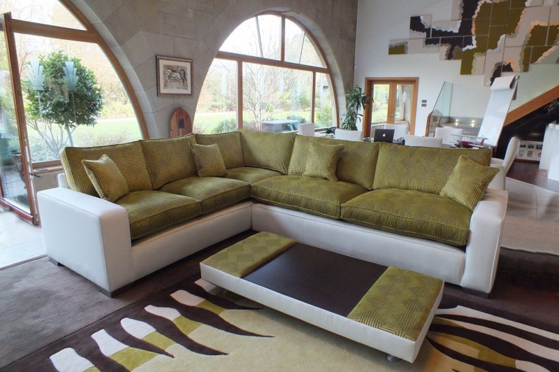 Corner sofa with pillows