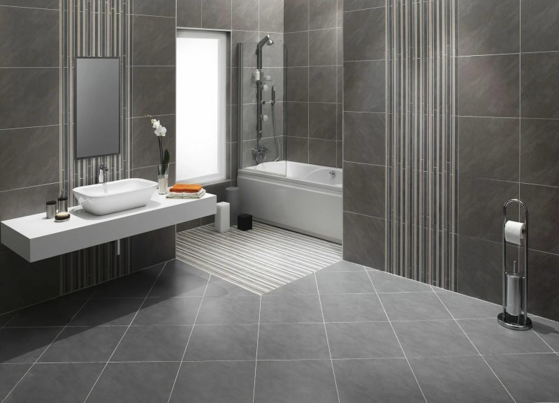 Gray tile in the bathroom