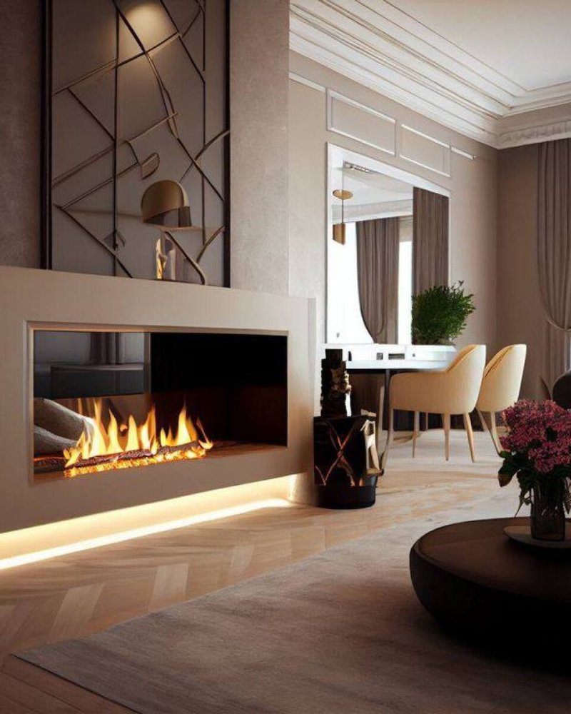 Modern living room with fireplace