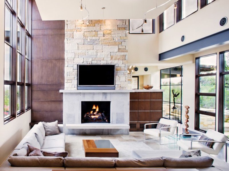 Fireplace in the interior of the living room in a modern style