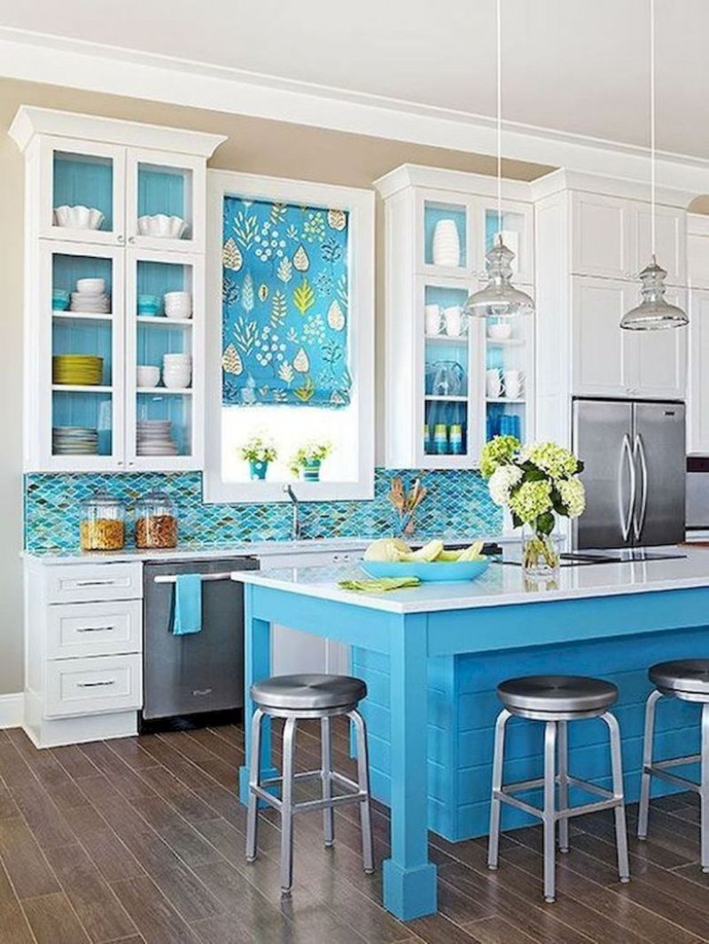 Blue kitchen in the interior