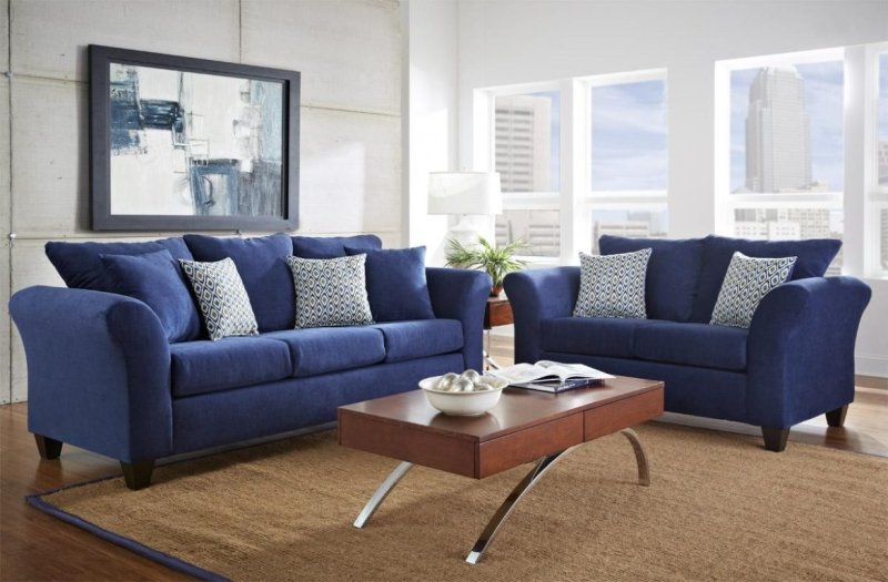 The interior is blue sofa