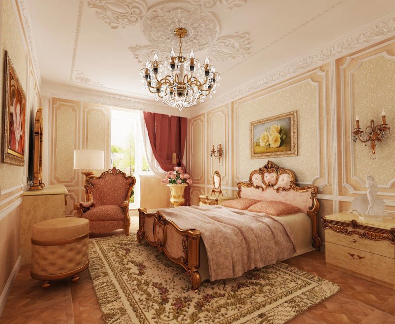 The interior of the bedroom in the classic style