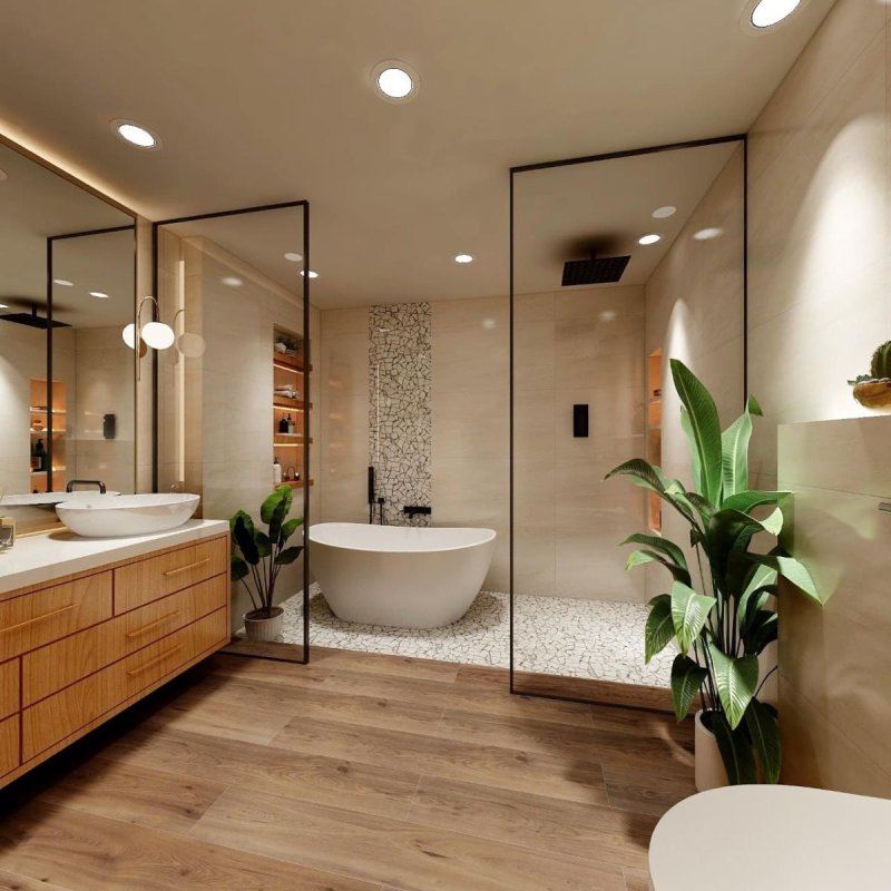 The bathroom is modern