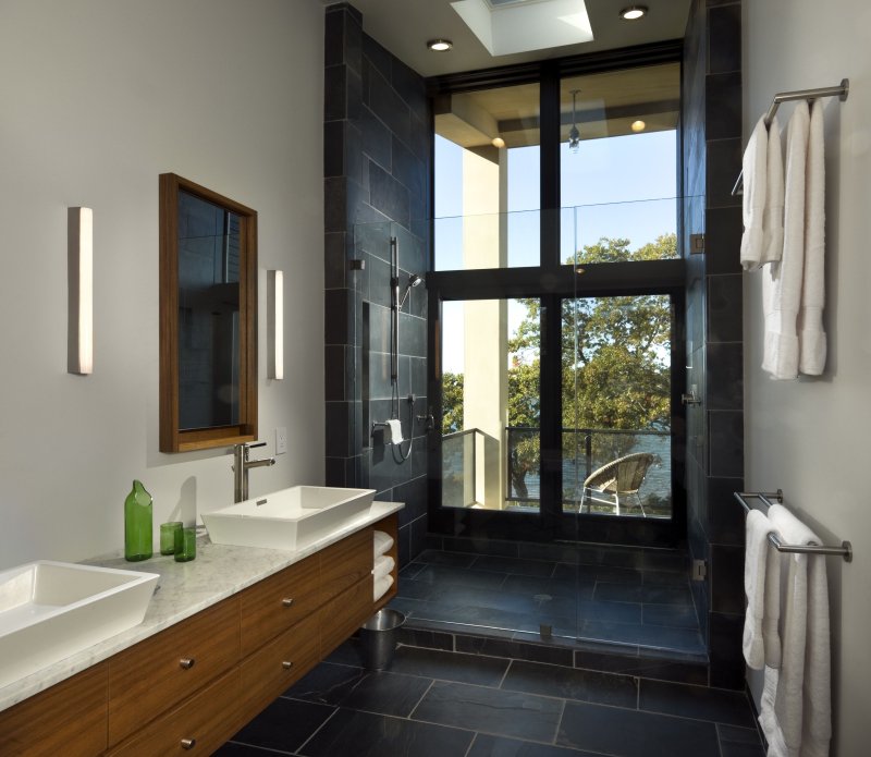 Bathroom design with a window in a private house