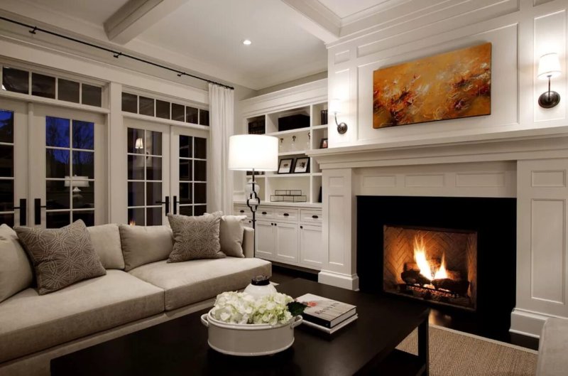 The living room with a fireplace