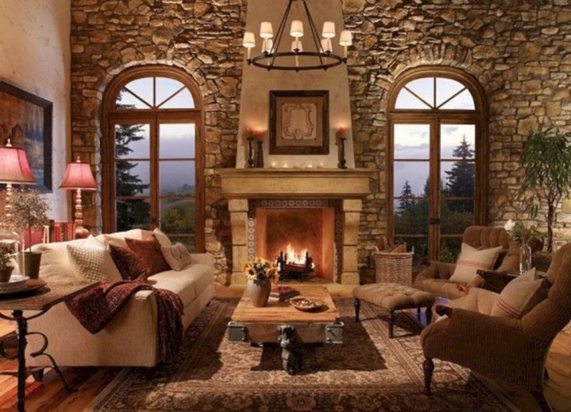 A room with a fireplace