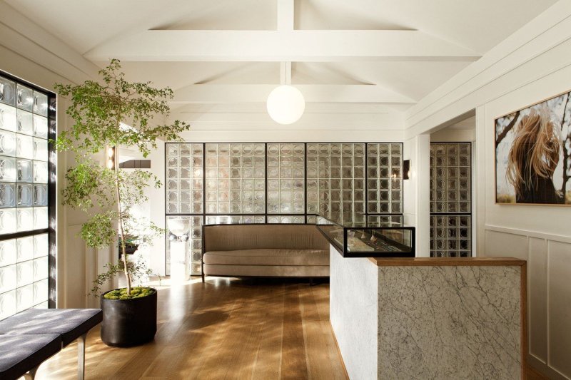 Glass blocks in the interior of the living room