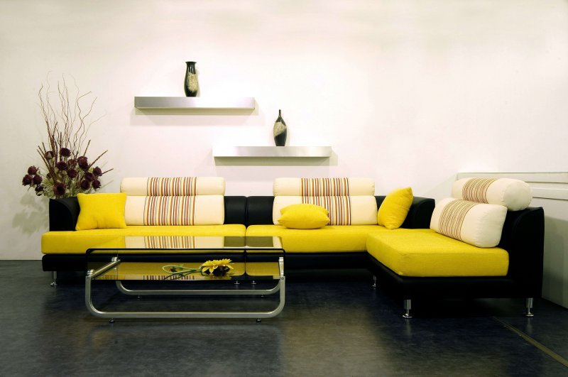 Yellow sofa in the interior