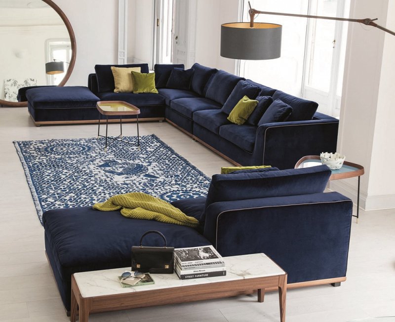 Dark blue sofa in the interior