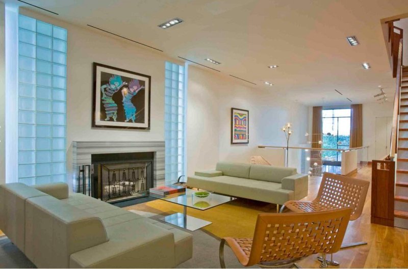 Glass blocks in the interior of the living room