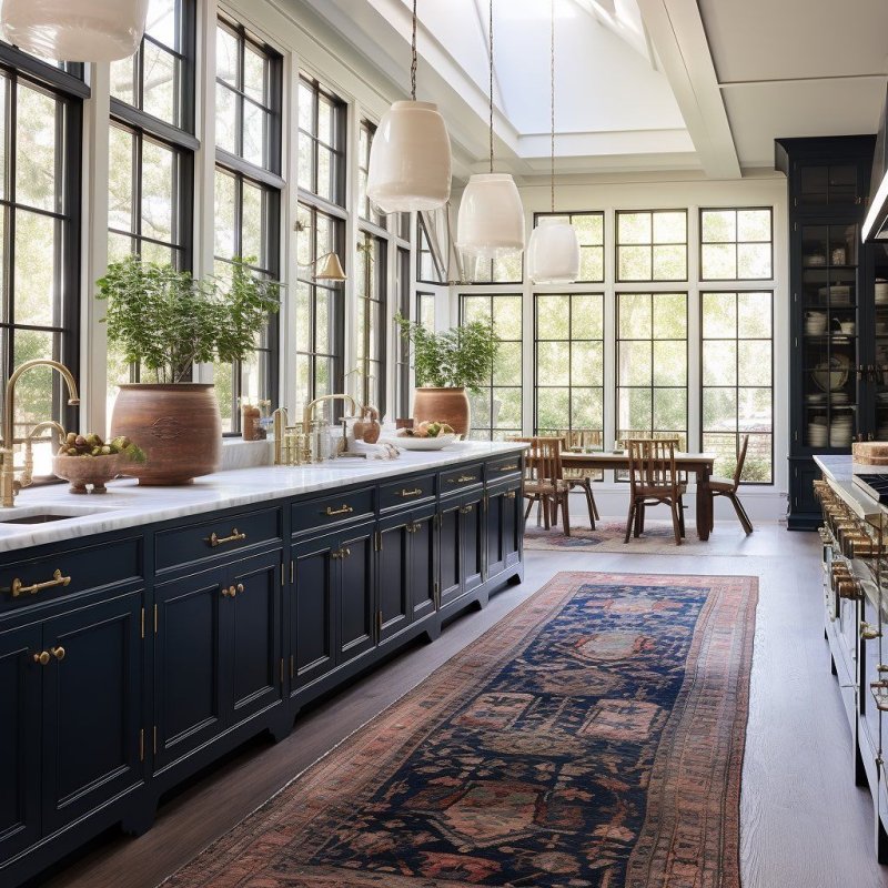 Kitchen interior with a large window