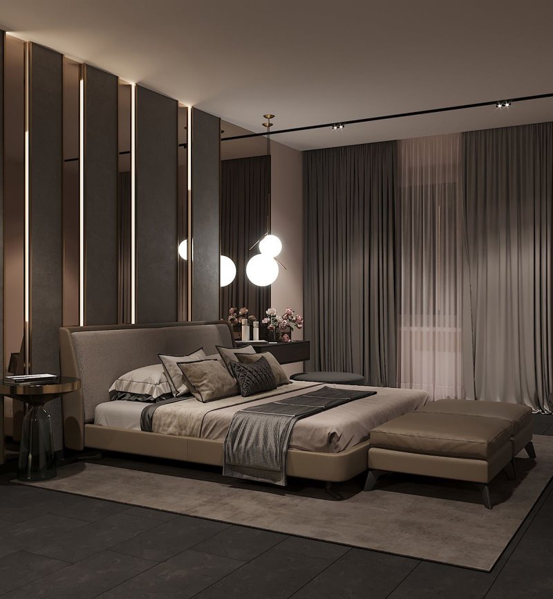 Contemporary in the interior of the bedroom