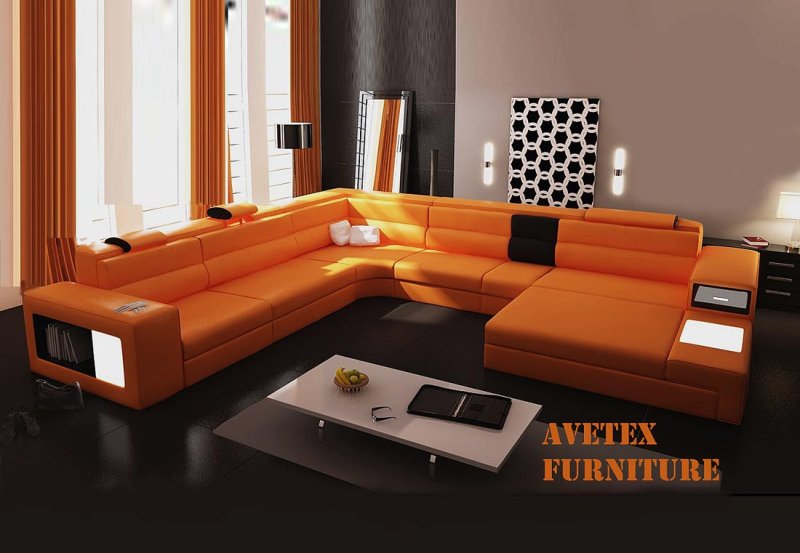 Orange sofa in the interior