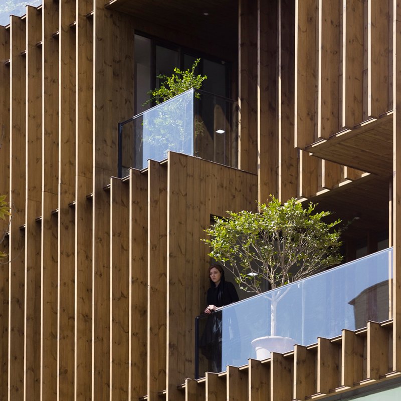 Wooden facades of buildings