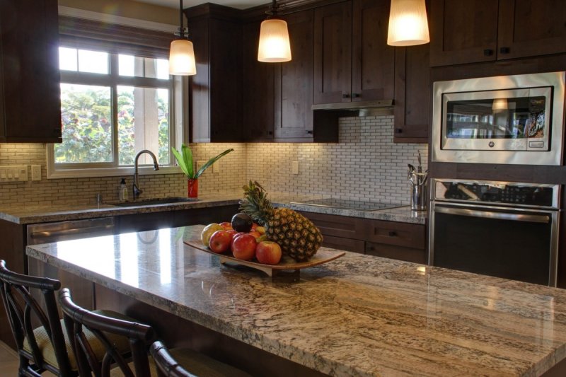 The countertop in the kitchen