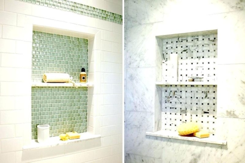 Shelves in the bathroom made of tiles