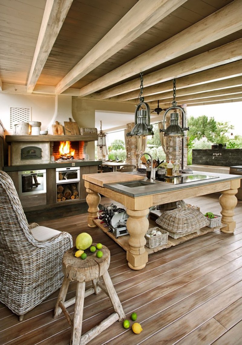 Rustic style in the style of country in the barbecue zone