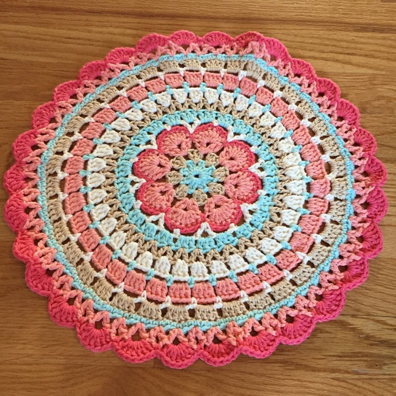 A multi -colored crochet rug