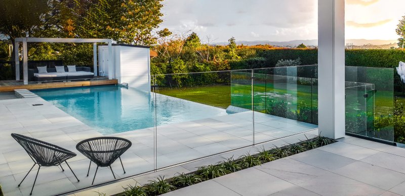 Glass fence of the pool