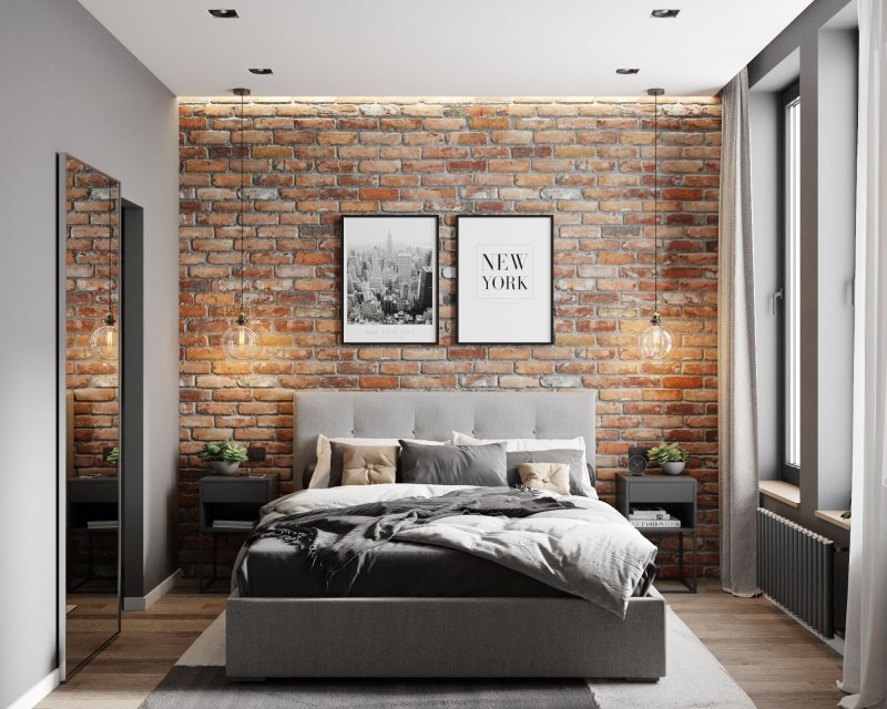 Brick wall in the bedroom